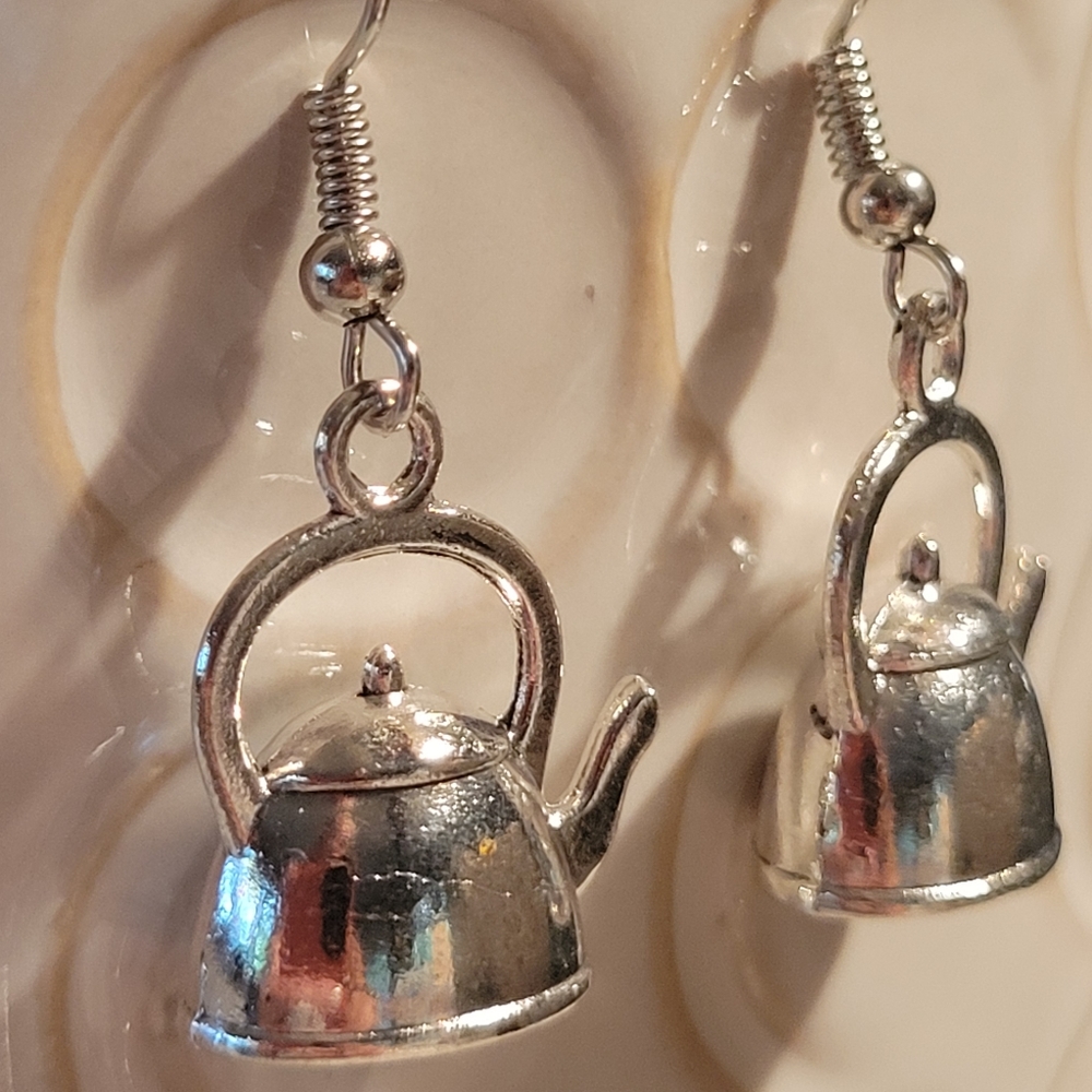 Miniature Tea Kettle Dangle Earrings - Picture 4 of 5